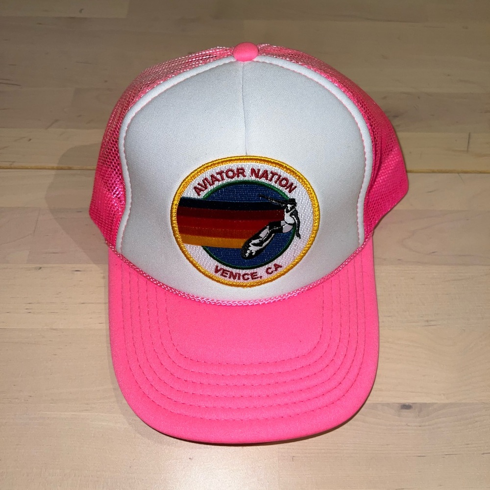 RARE Aviator Nation Trucker Hat - Neon Pink and White